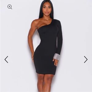 NEW! Bombshell Sportswear Black Diamond One Shoulder Mini Dress Small